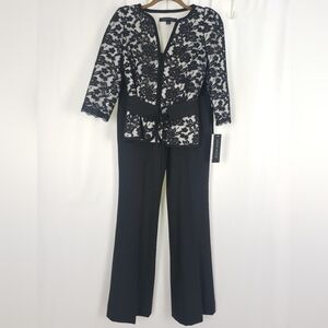 Anne Klein Black and White Floral Lace Pantsuit New with Tags Size 2